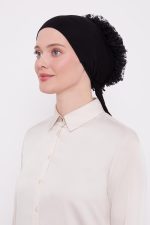 Fırfırlı Topuzlu Dikişsiz Bone 01 - Siyah